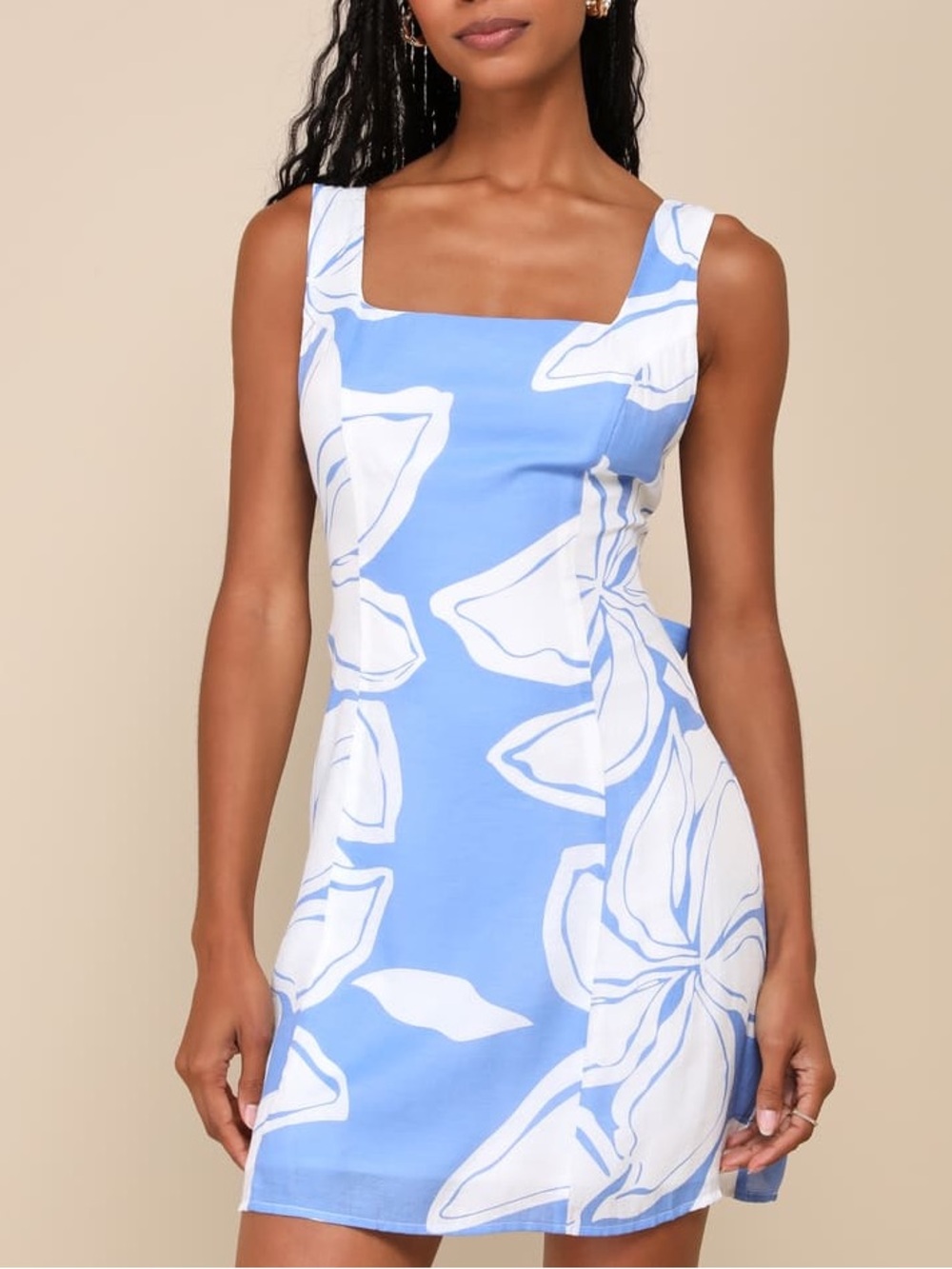 Lulus Deeply Sweet Tie-Back Shift Mini Dress | Blue Floral | Large | NWT